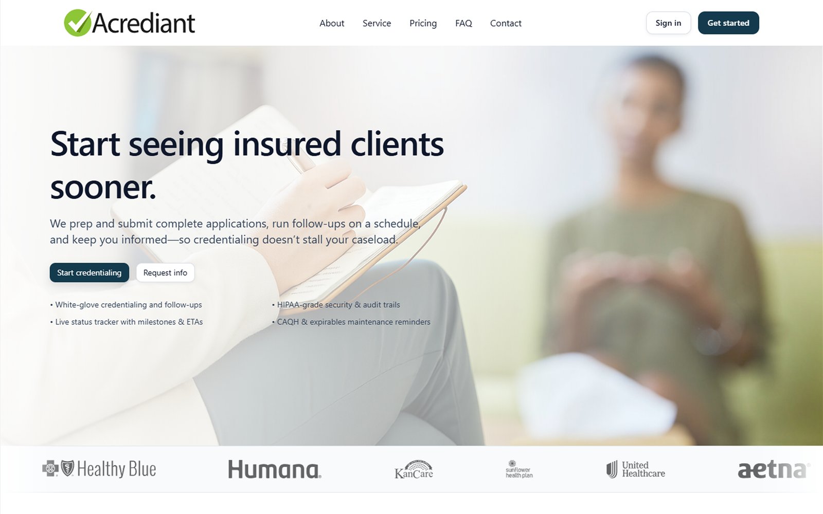The Acrediant landing page hero.