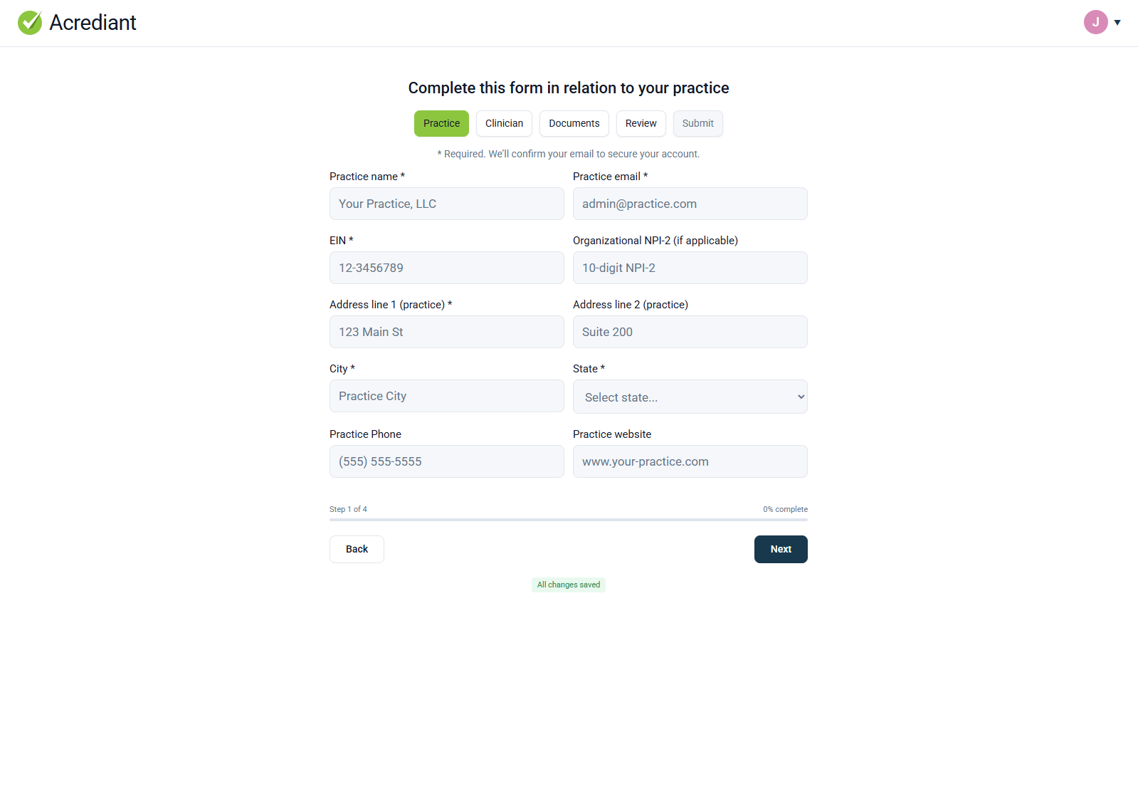 The intake as an HTML prototype.