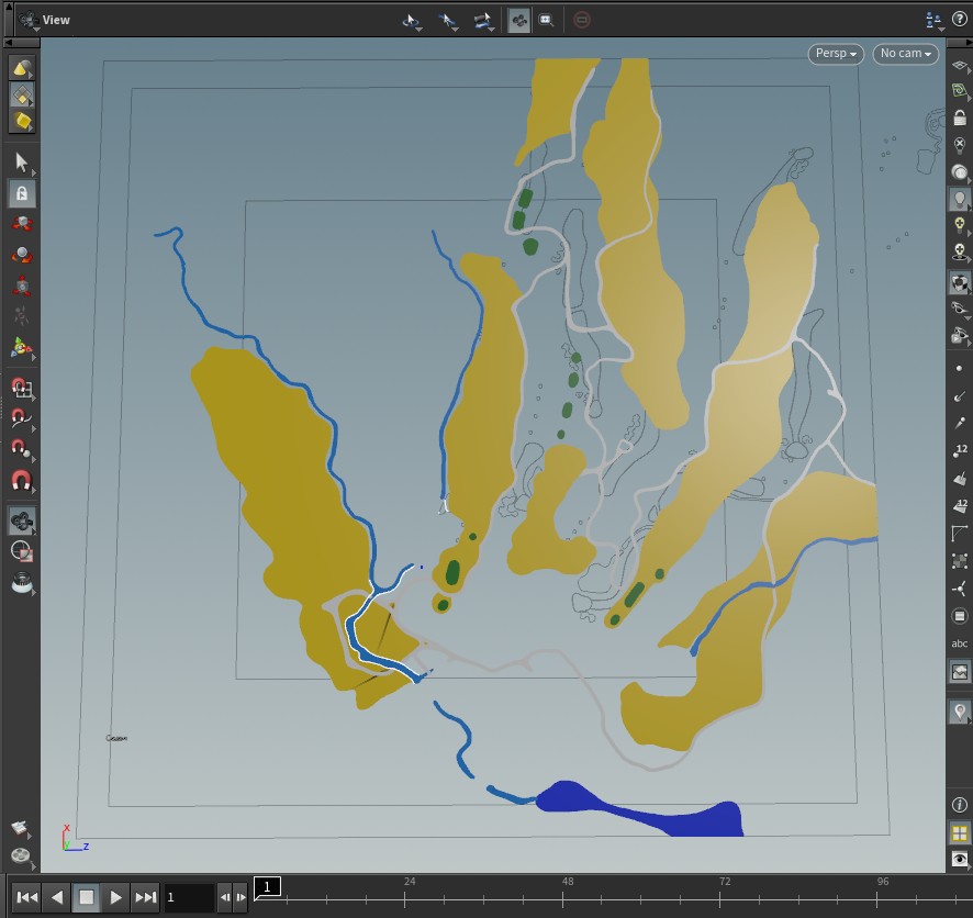 The same painted shapes converted to course geometry in Houdini.