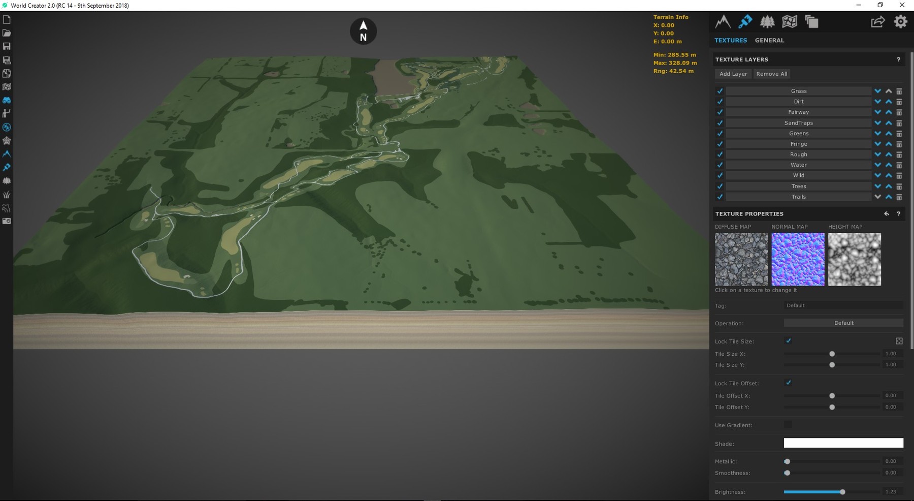 The same terrain with course areas painted on.