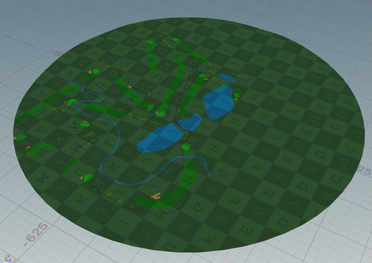 A full course generated on a large disc of terrain.