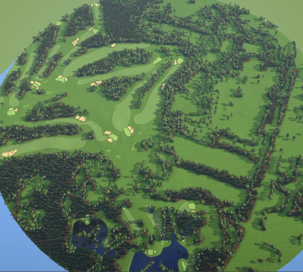 The same course with trees across the whole area, derived from LiDAR.