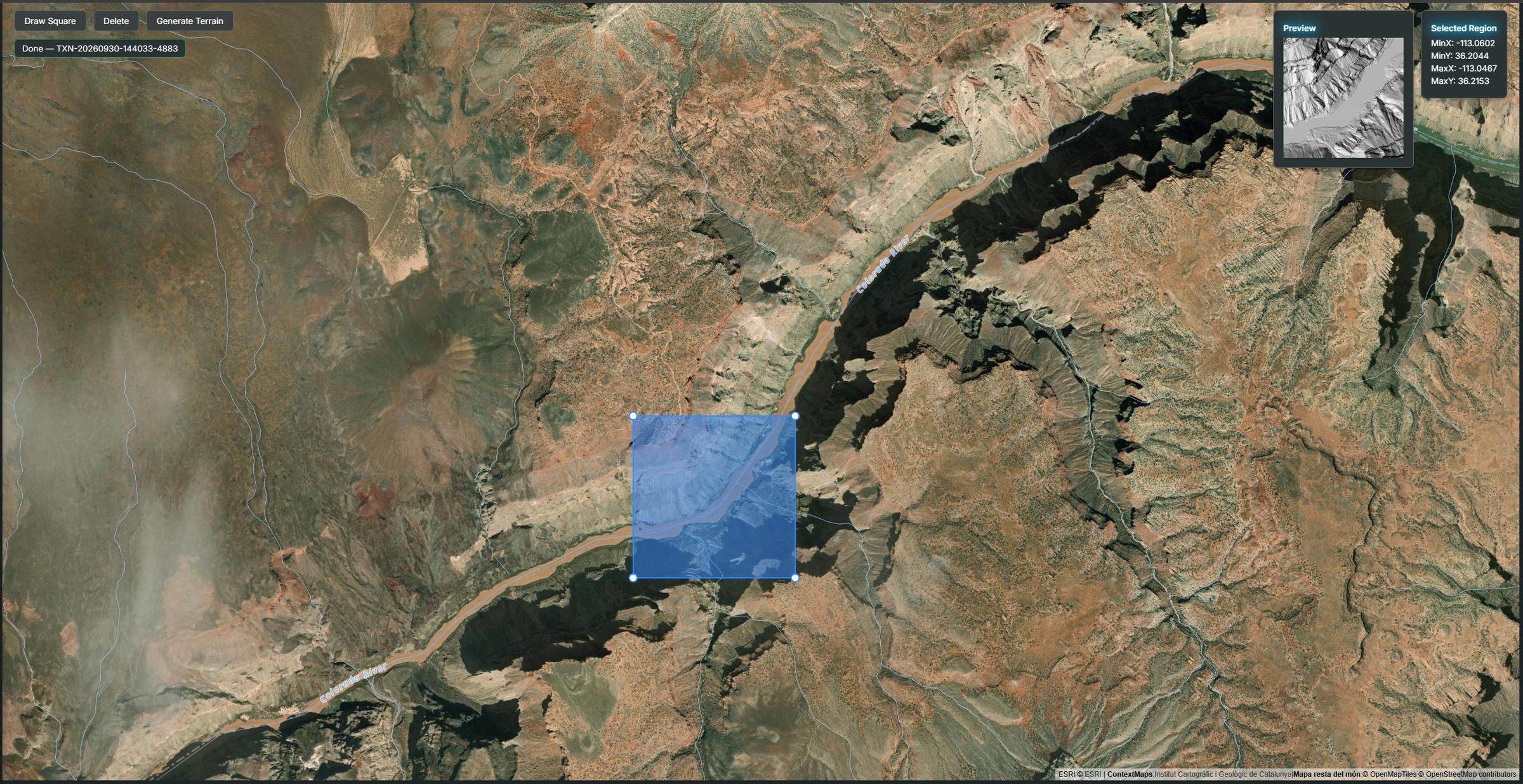 The Mapbase prototype web portal on a Grand Canyon run.
